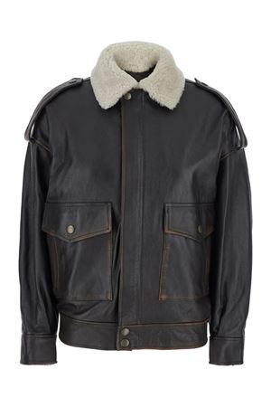 Brown leather bomber jacket SEMI COUTURE | Y5WT24U890